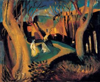 Yun Gee - Path in Garden with Big Trees Memory from a Dream