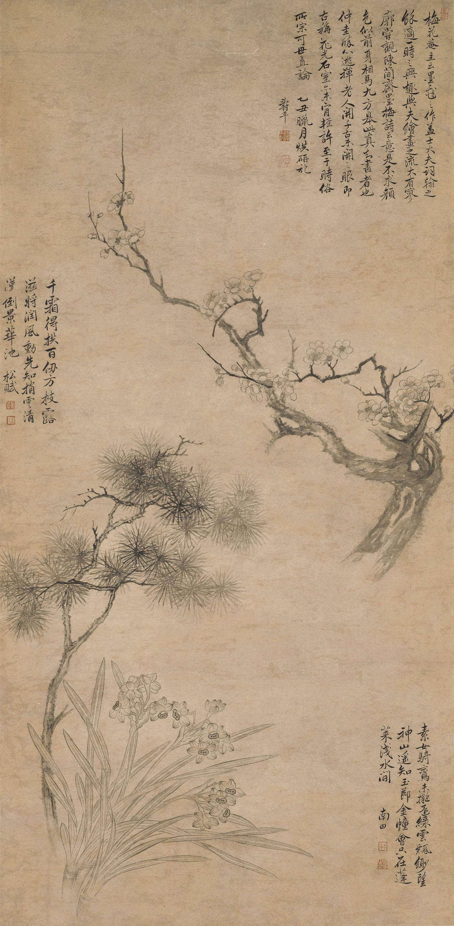 Yun Shouping - Pine, Plum Blossoms And Daffodils