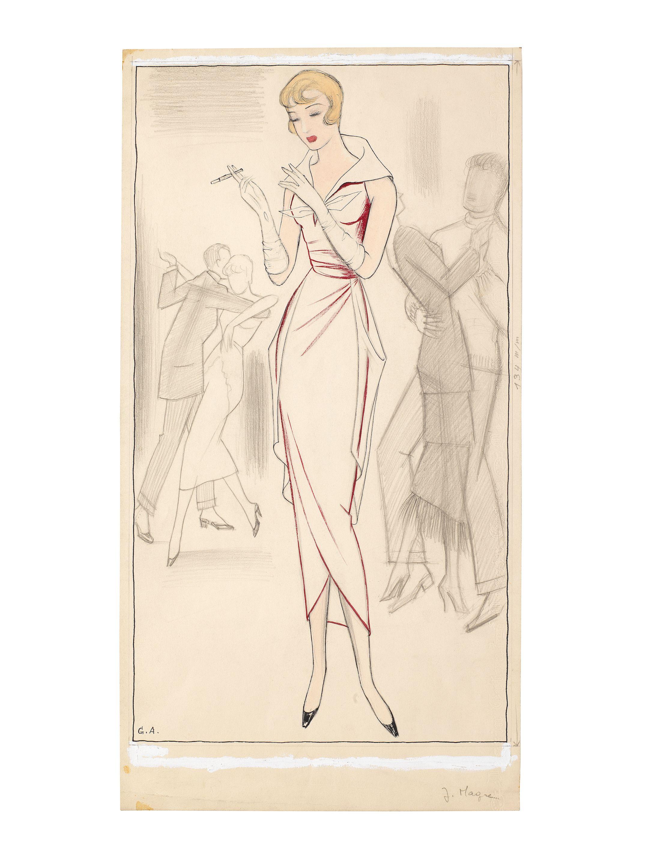 Yuri Pavlovich Annenkov - Two costume designs for Jacques Becker\'s film Montparnasse 19, 1958