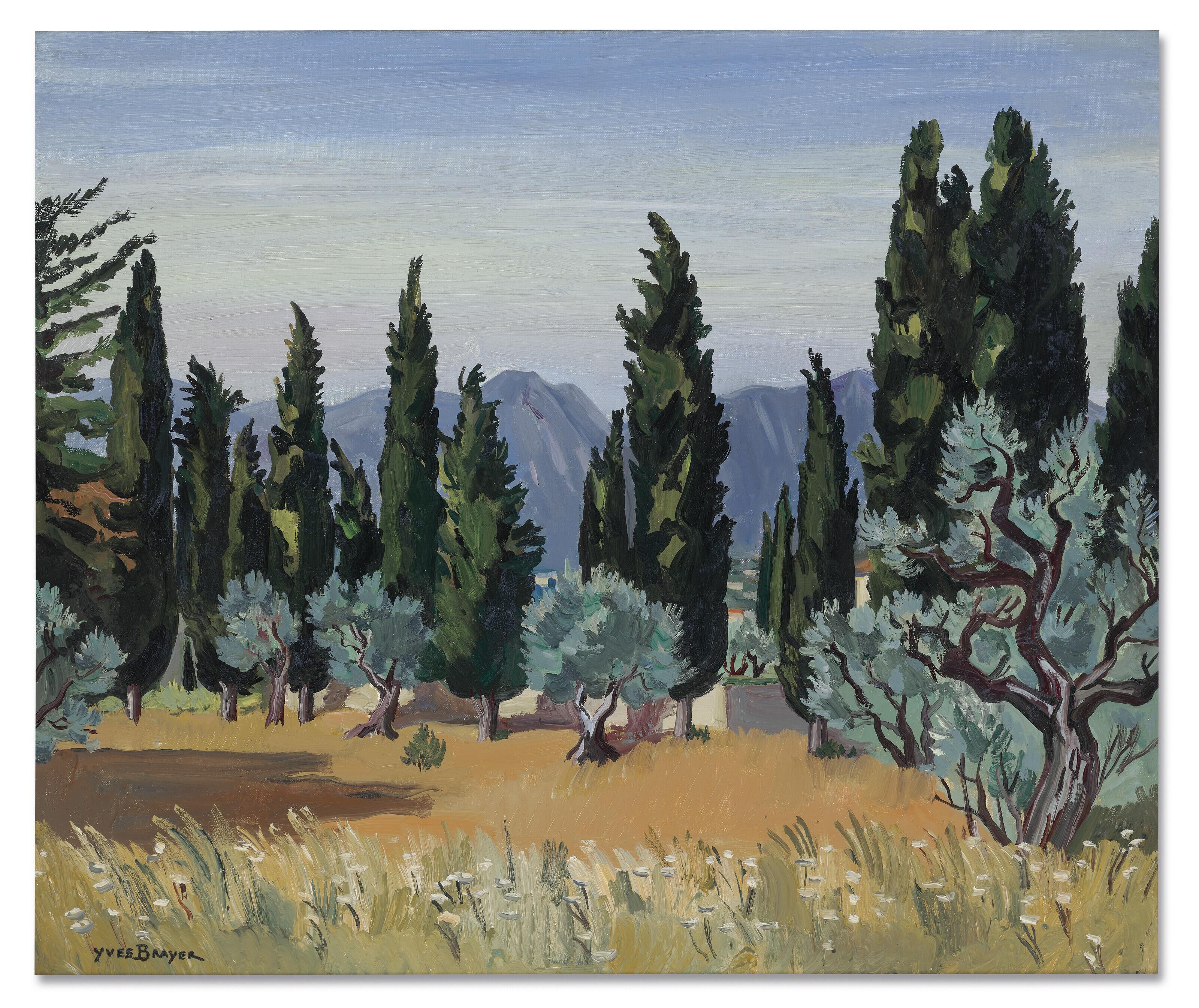 Yves Brayer - Cyprès à Mougins (Cypresses in Mougins)
