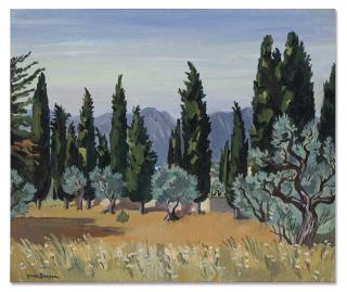 Yves Brayer - Cyprès à Mougins (Cypresses in Mougins)