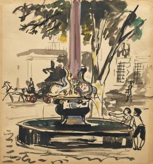 Yves Brayer - La Fontaine des quatre dauphins, Aix-en-Provence