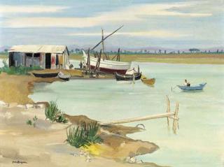 Yves Brayer - Petit port en Camargue