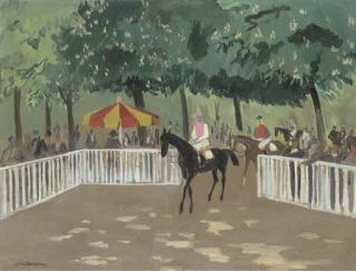 Yves Brayer - Retour des jockeys à Longchamp