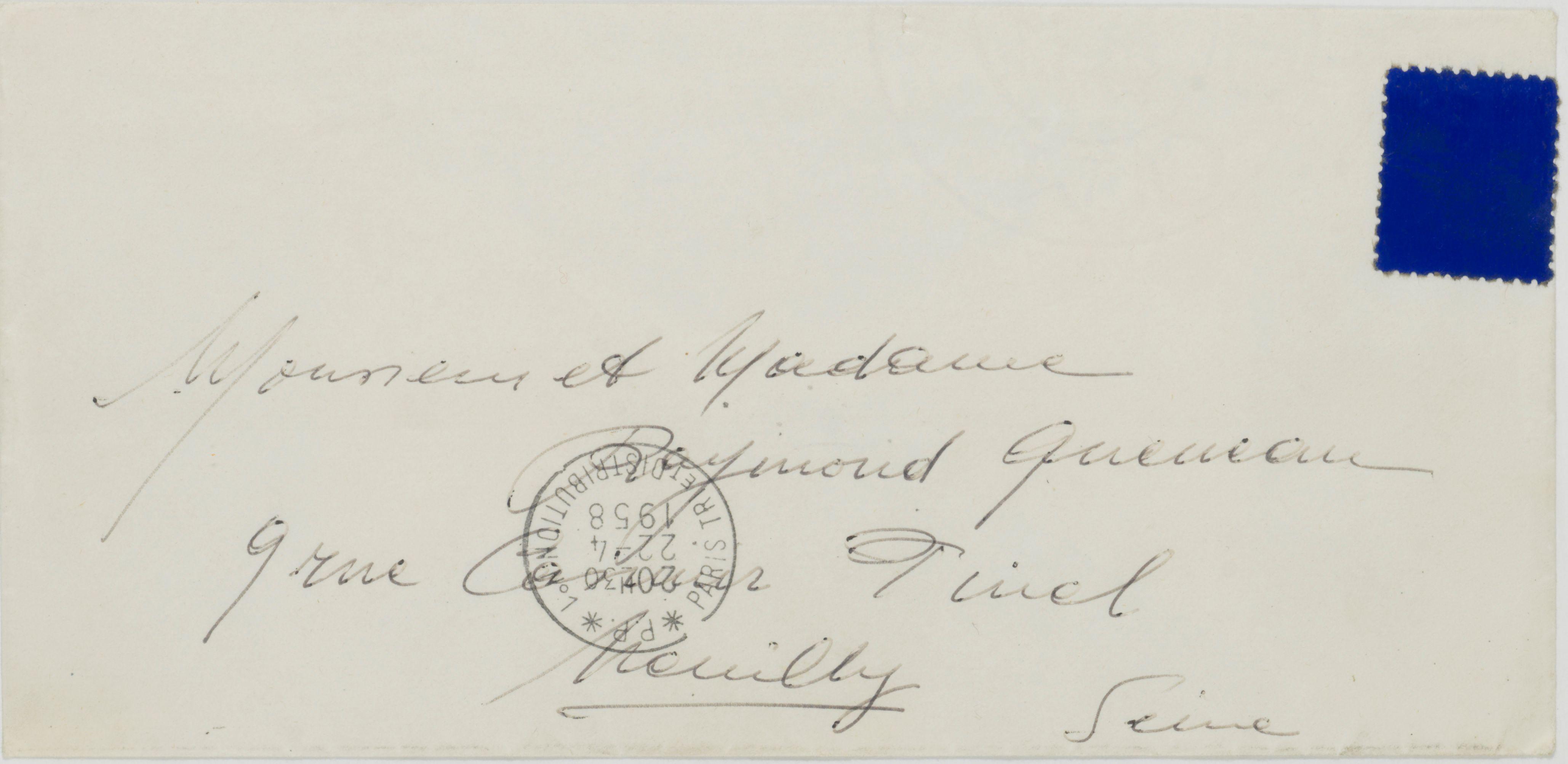 Yves Klein - Enveloppe Avec Timbre Bleu, 1959