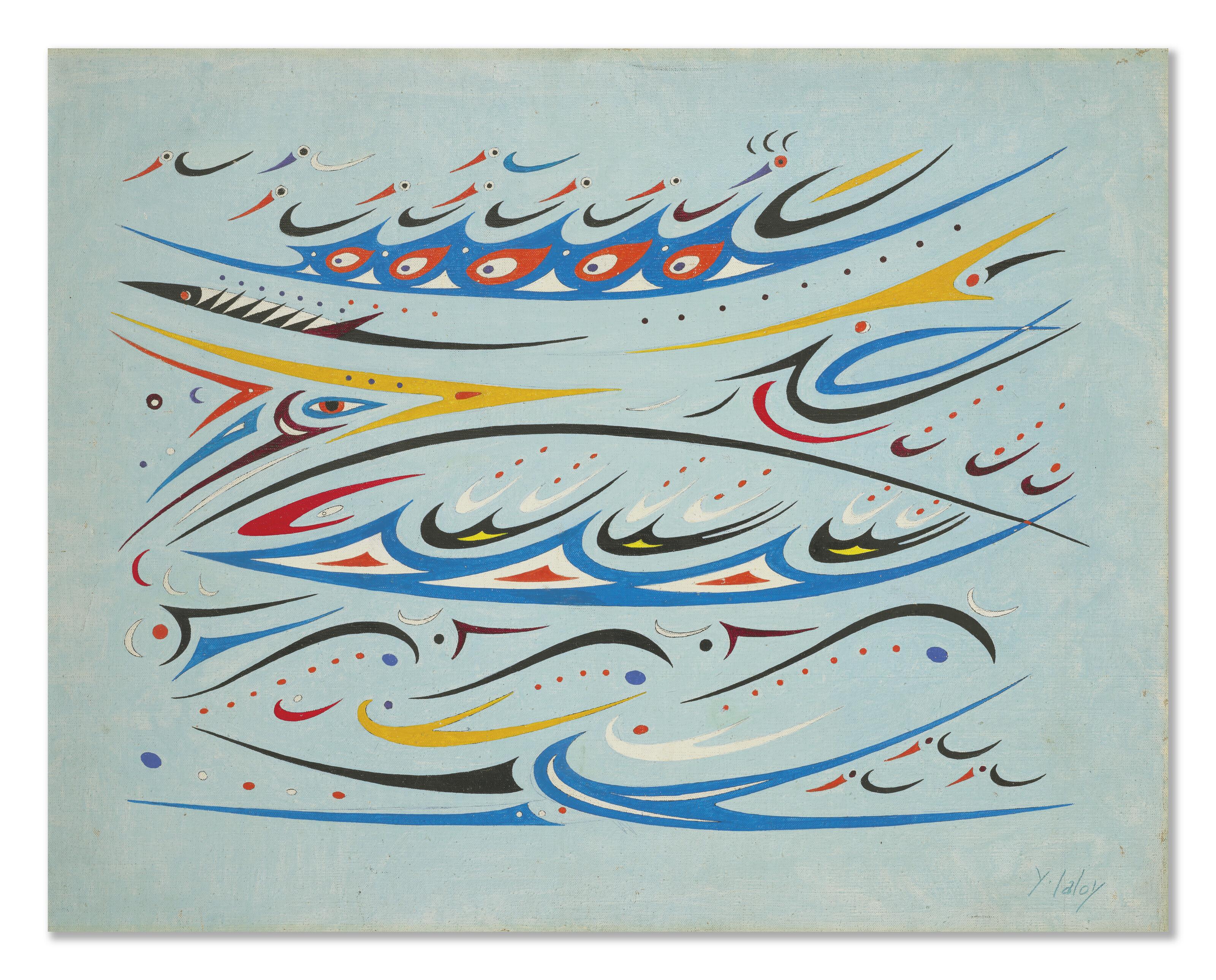 Yves Laloy - Vagues sur fond fond bleu pâle