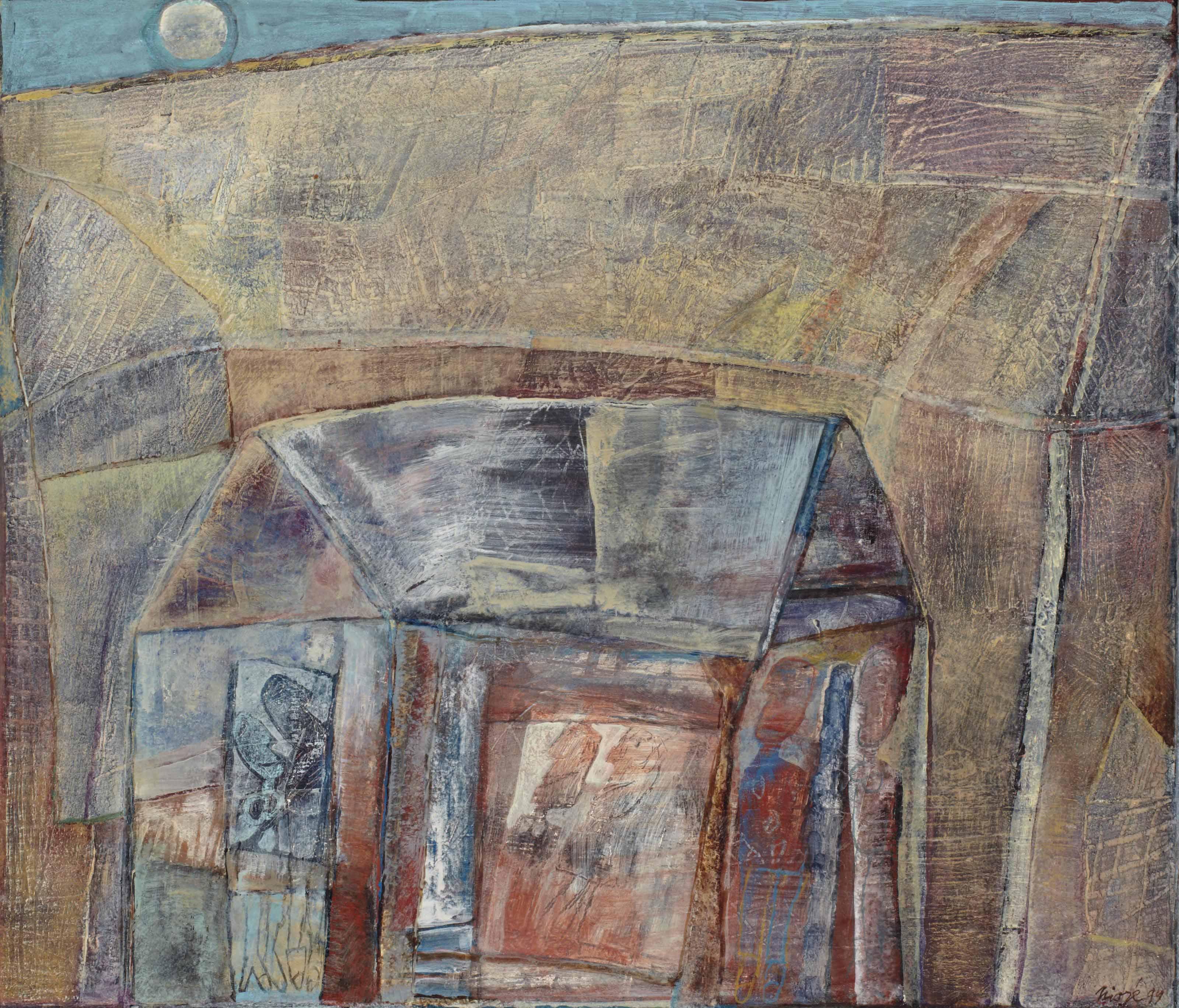 Yves Nioré - Paysage avec des personnages dans le lointain