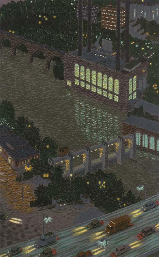 Yvonne Jacquette - Mississippi Night Lights (Minneapolis)