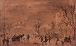 Zacharias Blijhooft - Figures on the ice outside the walls of a town