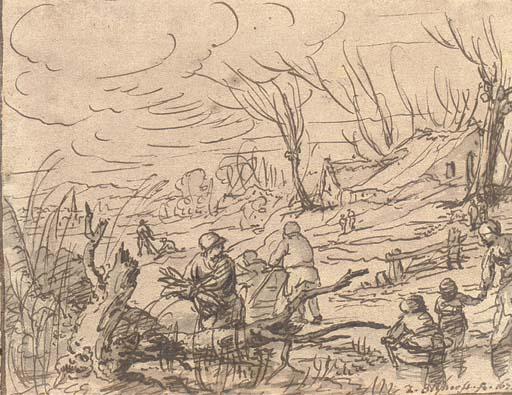 Zacharias Blyhooft - Un Paysage D\'Hiver Avec Patineurs Et Paysans Ramassant du Bois