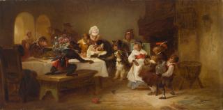 Zacharias Noterman - A monkey wedding; A monkey christening (a pair)