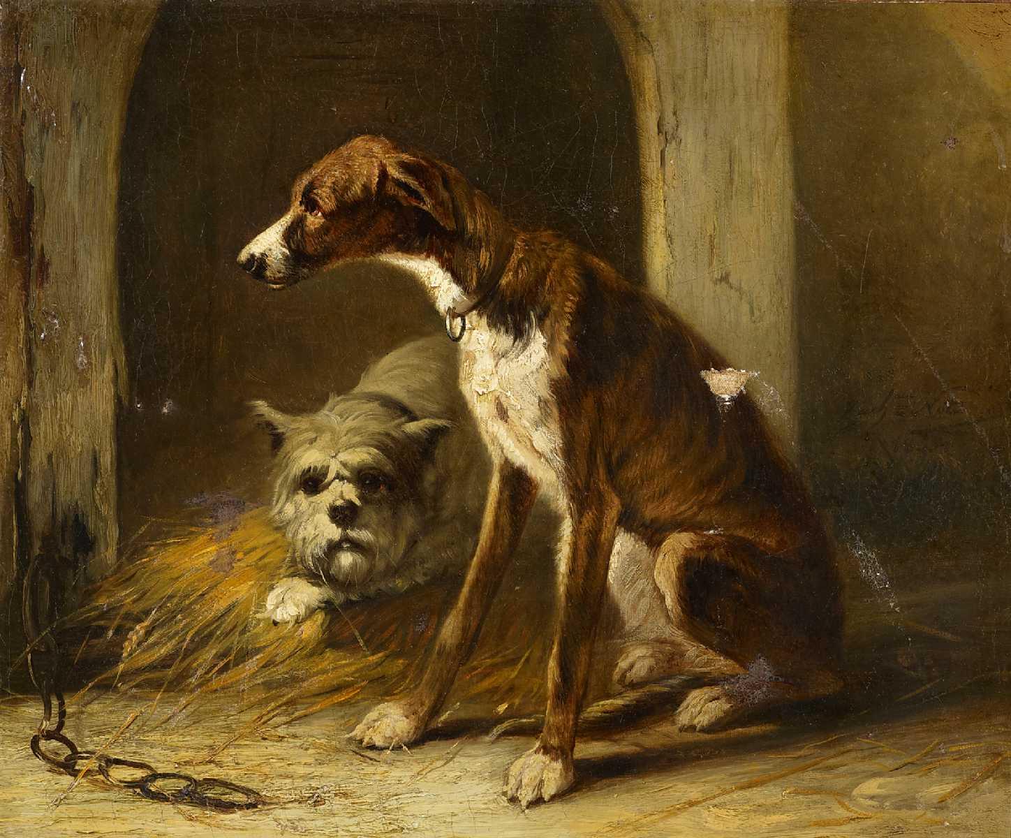 Zacharias Notermann - Zwei Hunde vor der Hundehütte