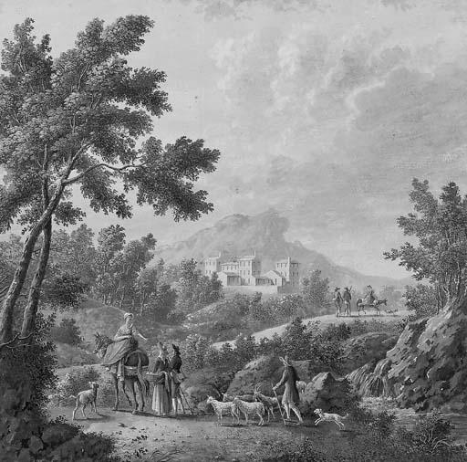 Zacharie-Félix Doumet - Peasants and herdsmen in an Italianate landscape