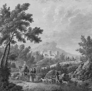 Zacharie-Félix Doumet - Peasants and herdsmen in an Italianate landscape