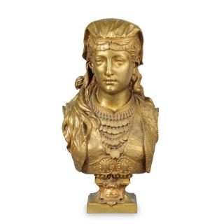 Zacharie Rimbez - Zacharie Rimbez Jeune Egyptiennea French Late 19Th Century Giltbronze Bust Of A Young Egyptian Girl
