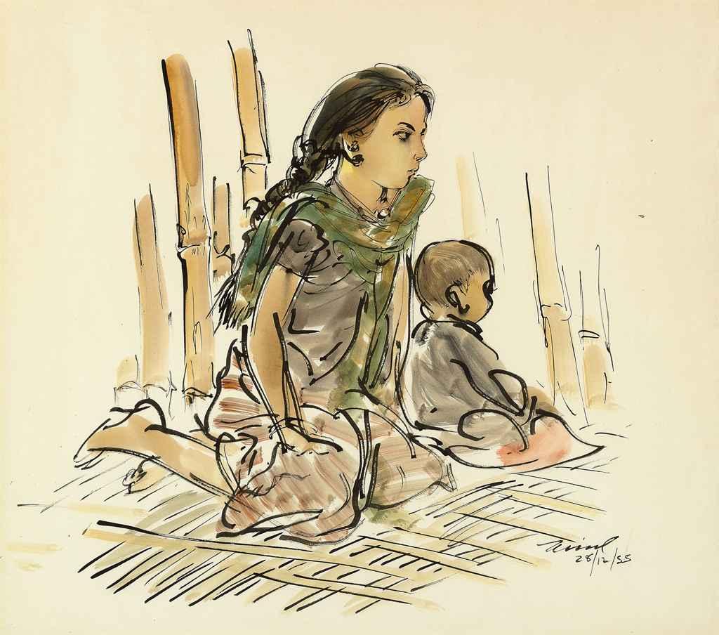 Zainul Abedin - Untitled (Two Children)