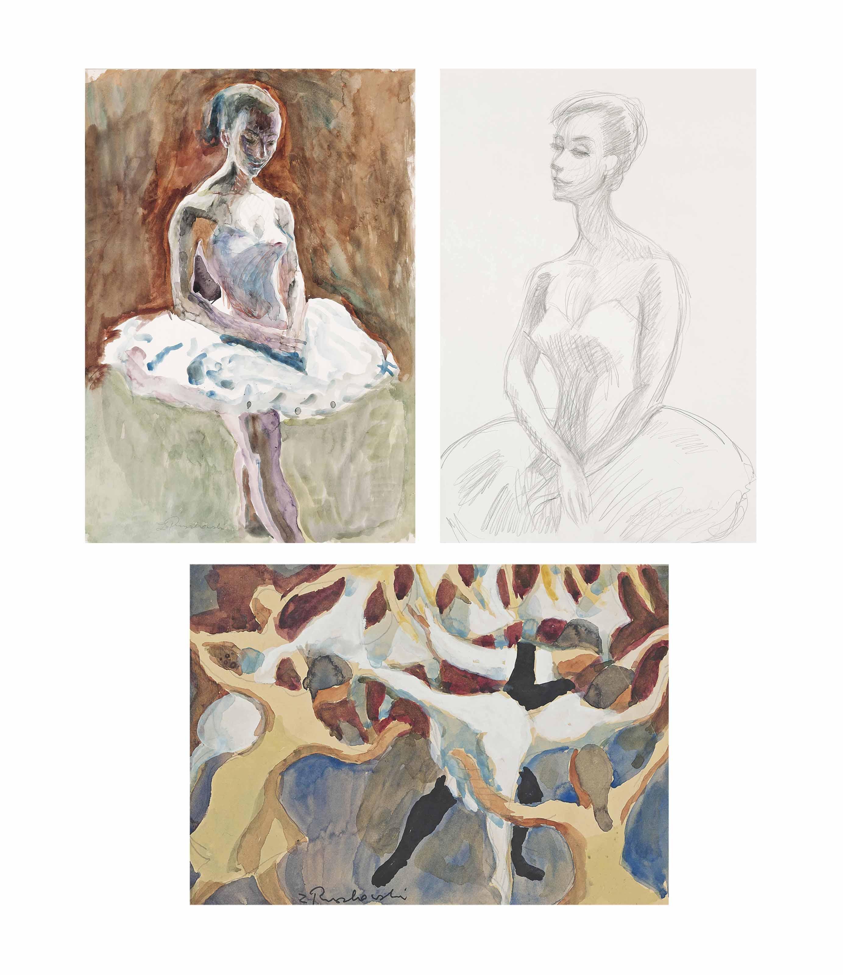 Zdzislaw Ruszkowski - The dance class; The young student (illustrated); Study of a ballerina; and Study of a ballerina in green, arms raised;