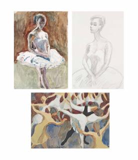 Zdzislaw Ruszkowski - The dance class; The young student (illustrated); Study of a ballerina; and Study of a ballerina in green, arms raised;