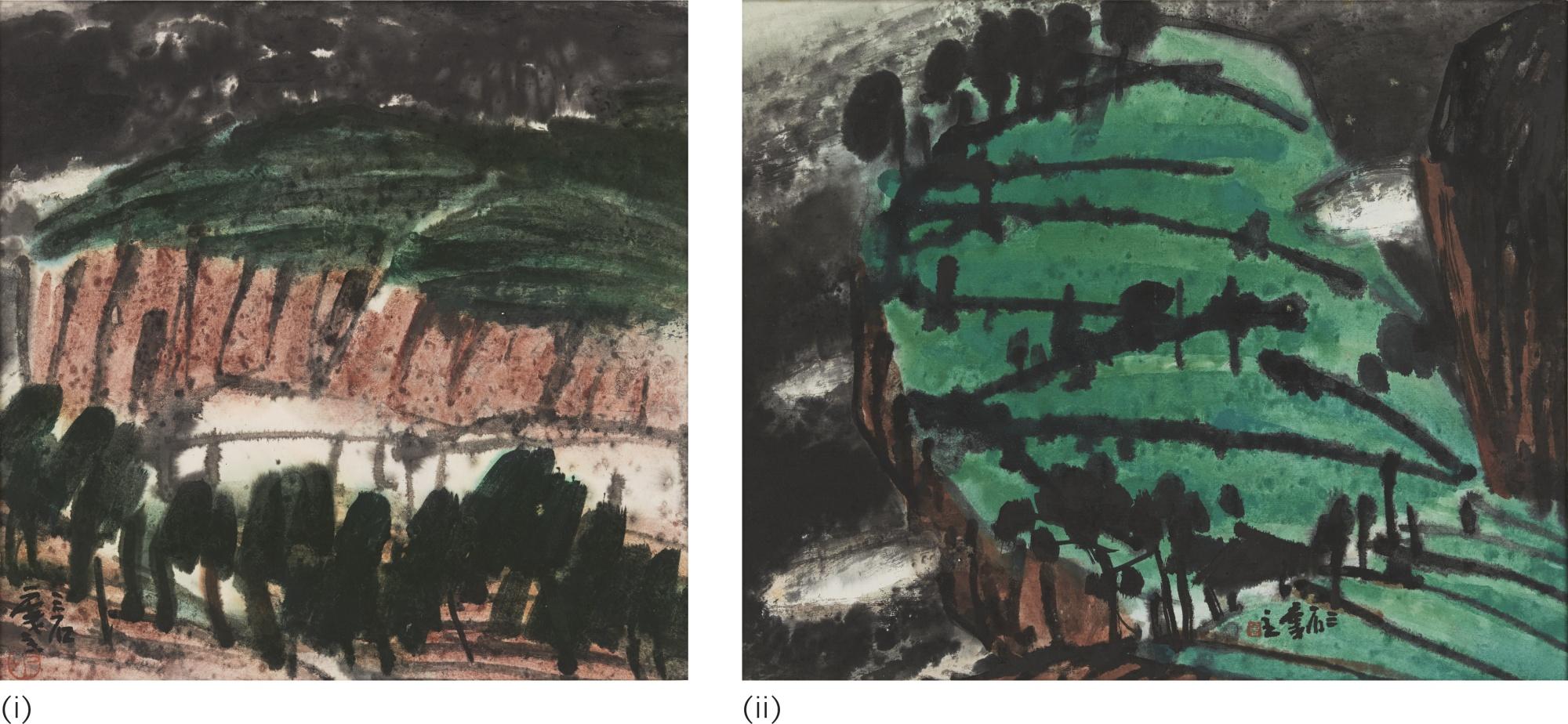 Zeng Mi - Cliff Dwellings And Terrace Gardens (Set Of Two Works)