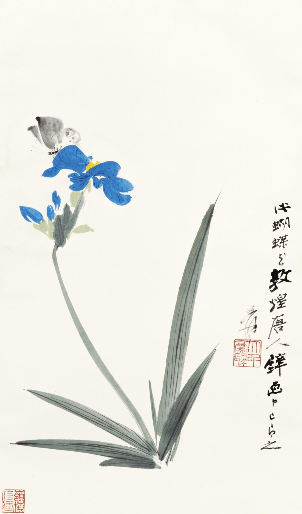 Zhang Daqian - Iris And Butterfly
