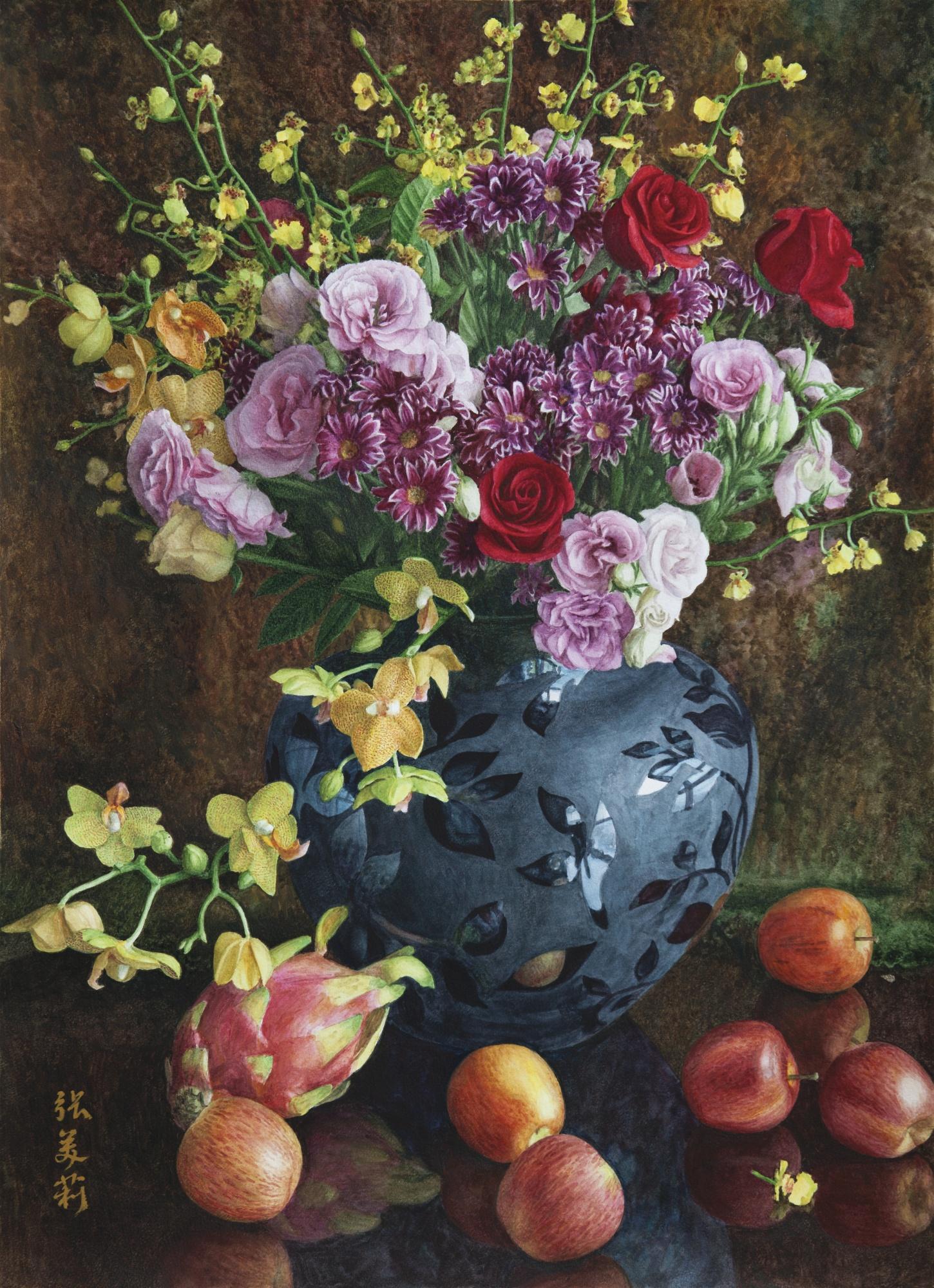 Zhang Meili - Still Life With Flowers And Fruits