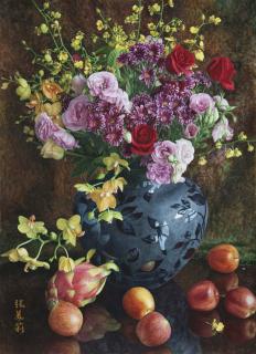 Zhang Meili - Still Life With Flowers And Fruits