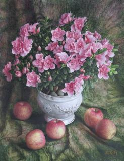 Zhang Meili - Still Life With Rhododendrons And Apples