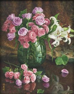 Zhang Meili - Still Life With Roses And Lilies