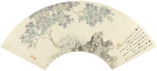 Zhang Peidun - Lilac And Bamboo By The Rock