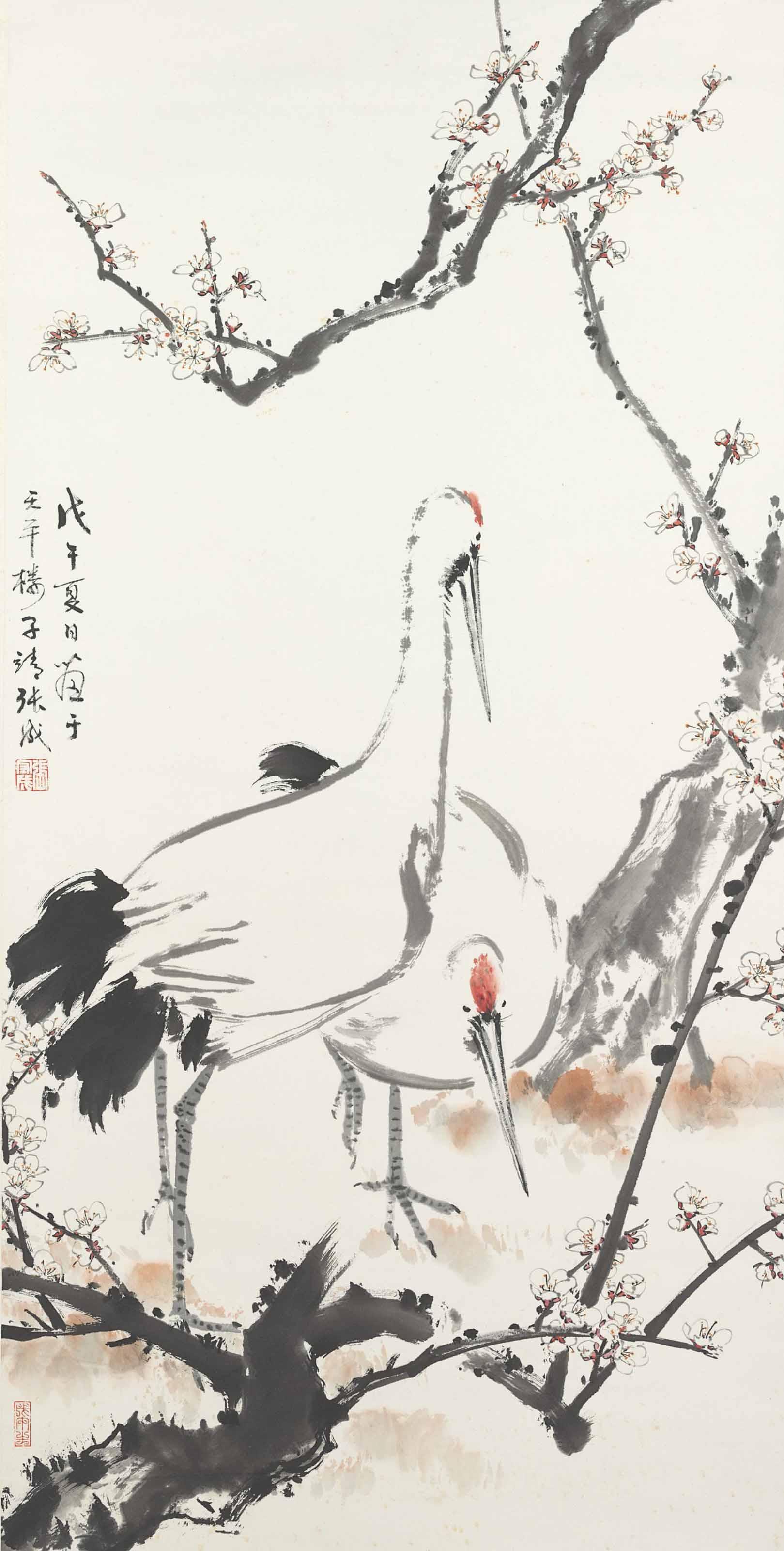 Zhang Shoucheng - PLUM BLOSSOMS AND CRANES