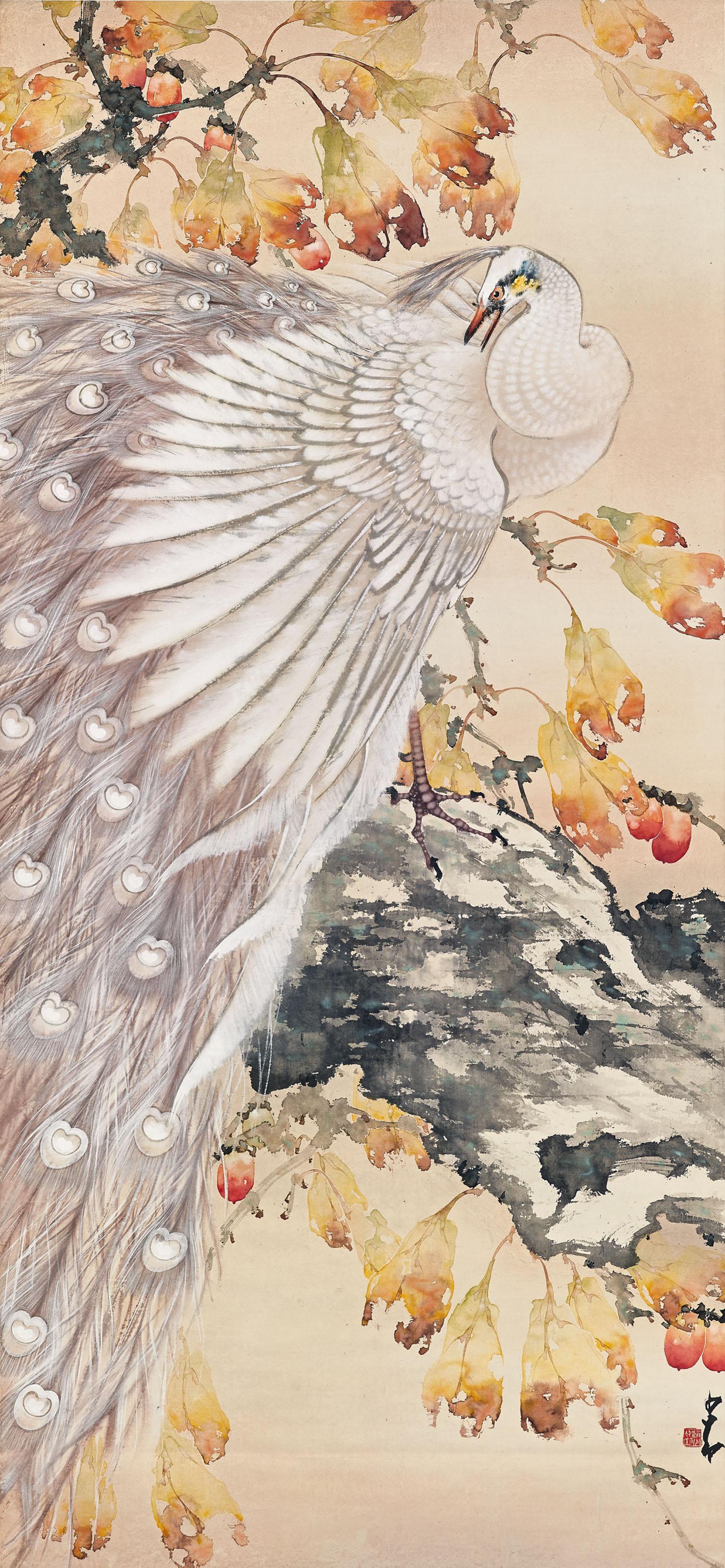 Zhao Shao\'Ang - White Peacock And Red Persimmon
