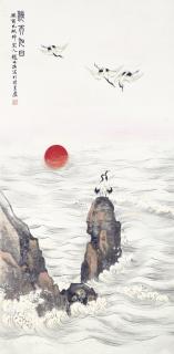 Zhao Shuru - Cranes At Sunrise