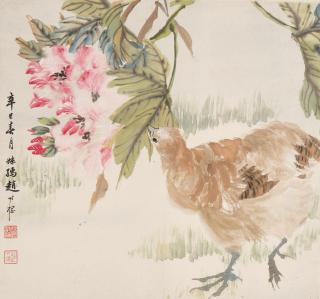 Zhao Shuru - Peach Blossoms and A Chick