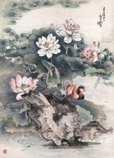 Zheng Naiguang - Lotus and Mandarin Ducks