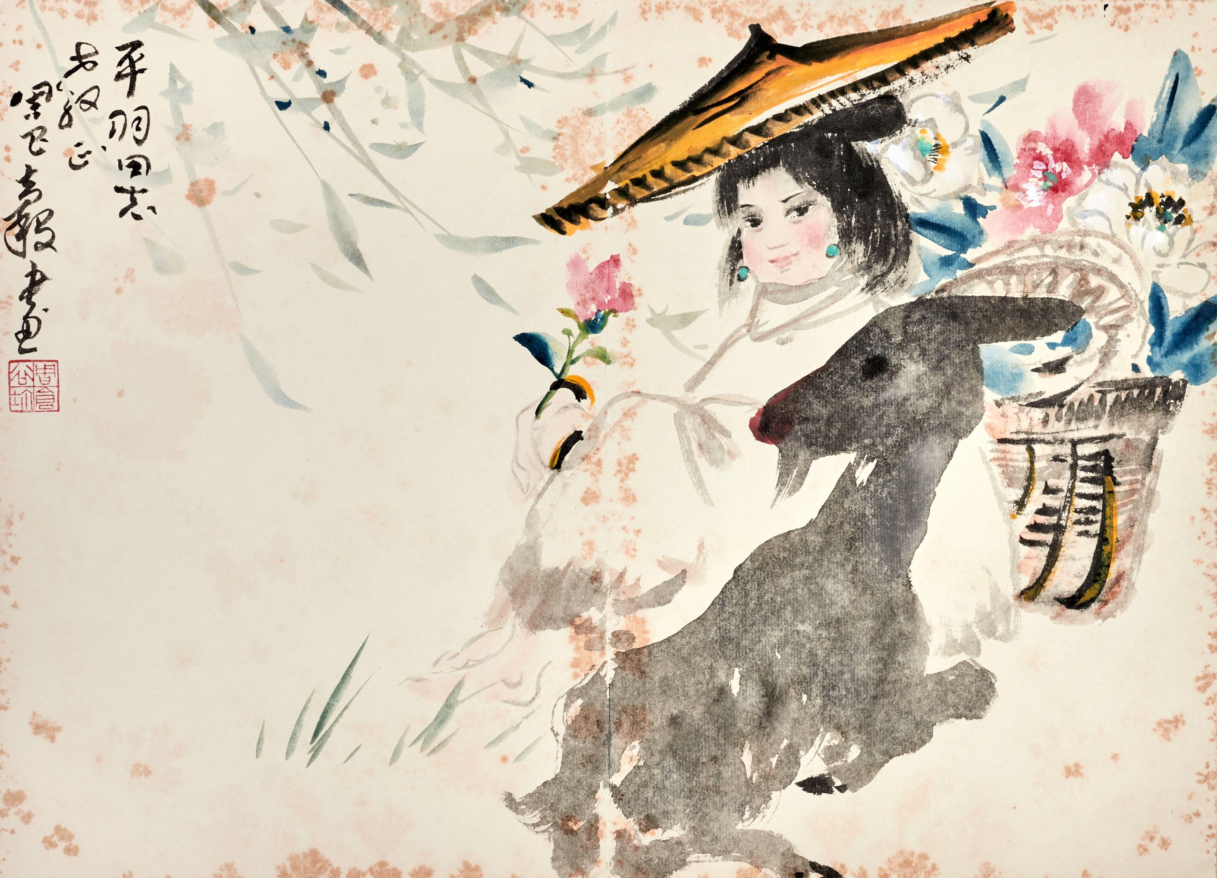 Zhou Changgu - A Girl with Flower Basket