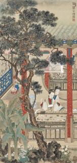 Zhu Meicun - Ladies Embroidering A Hundred Butterflies