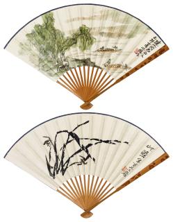 Zhu Qizhan - Landscape And Ink Orchid