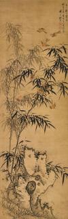 Zhu Sheng - Bamboo, Rock and Sparrows