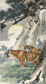 Zhu Wenhou - Two Tigers Standing under the Pine Tree