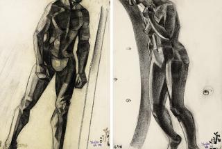 Zhu Yuanzhi - Female Nude & Male Figure Study (Two pieces)(Painted in 1926)