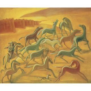 Zhu Yuanzhi - Horses At Sunset