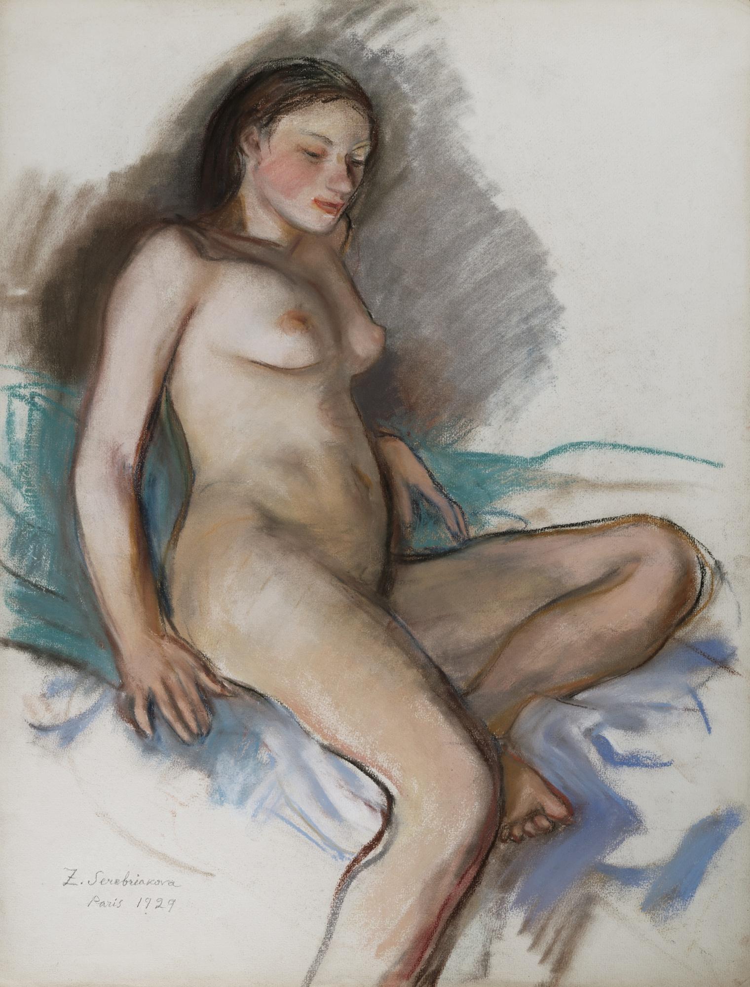 Zinaida Evgenievna Serebriakova - Seated Nude On A Green Cushion