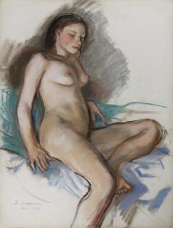 Zinaida Evgenievna Serebriakova - Seated Nude On A Green Cushion