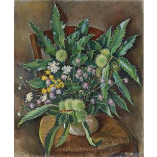 Zinaida Evgenievna Serebriakova - Still Life Of Flowers And Chestnuts