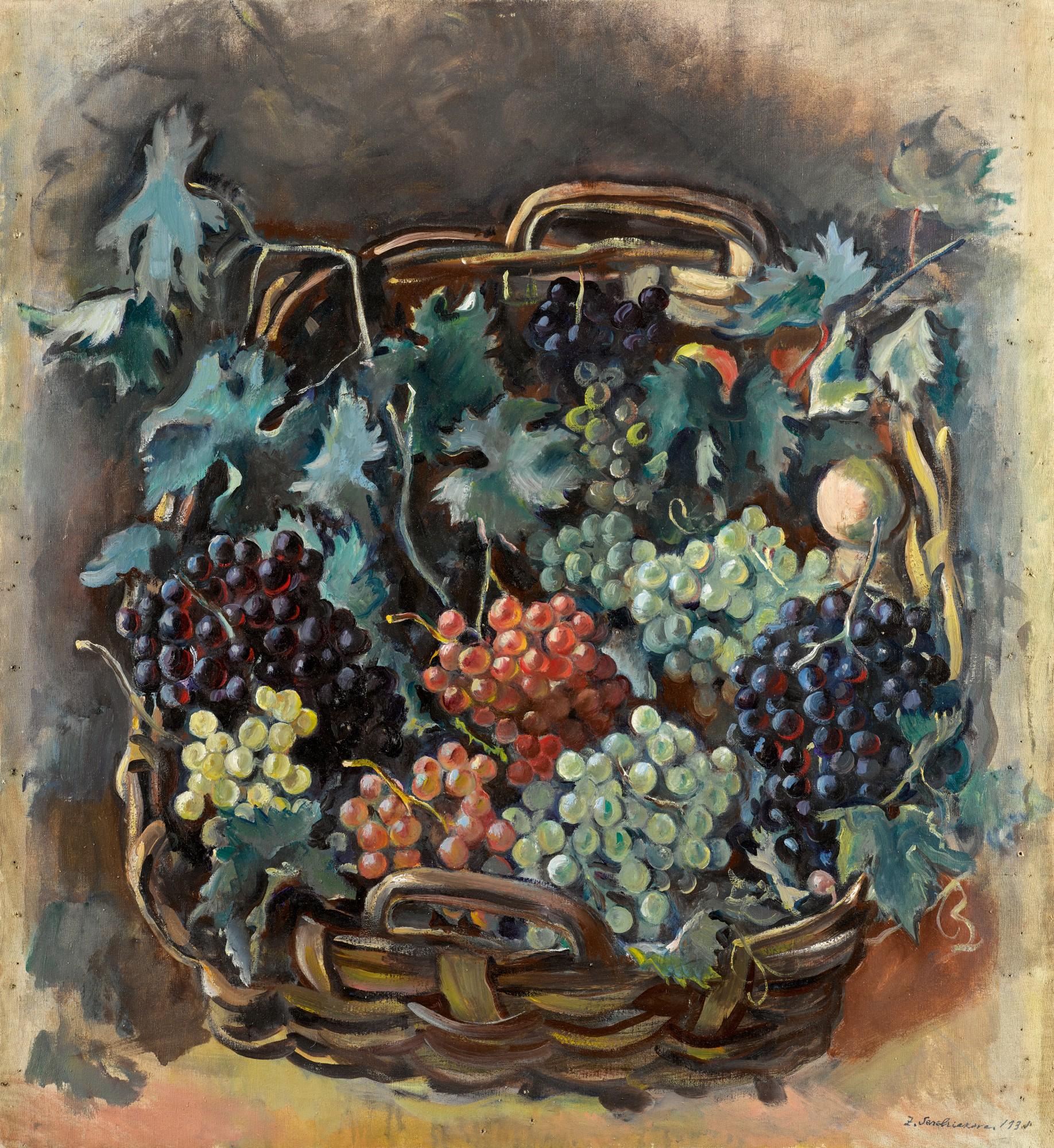 Zinaida Evgenievna Serebriakova - Still Life With Basket Of Grapes
