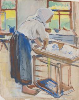 Zinaida Evgenievna Serebriakova - Washer Woman And Bathhouse Nudes: A Double-Sided Drawing