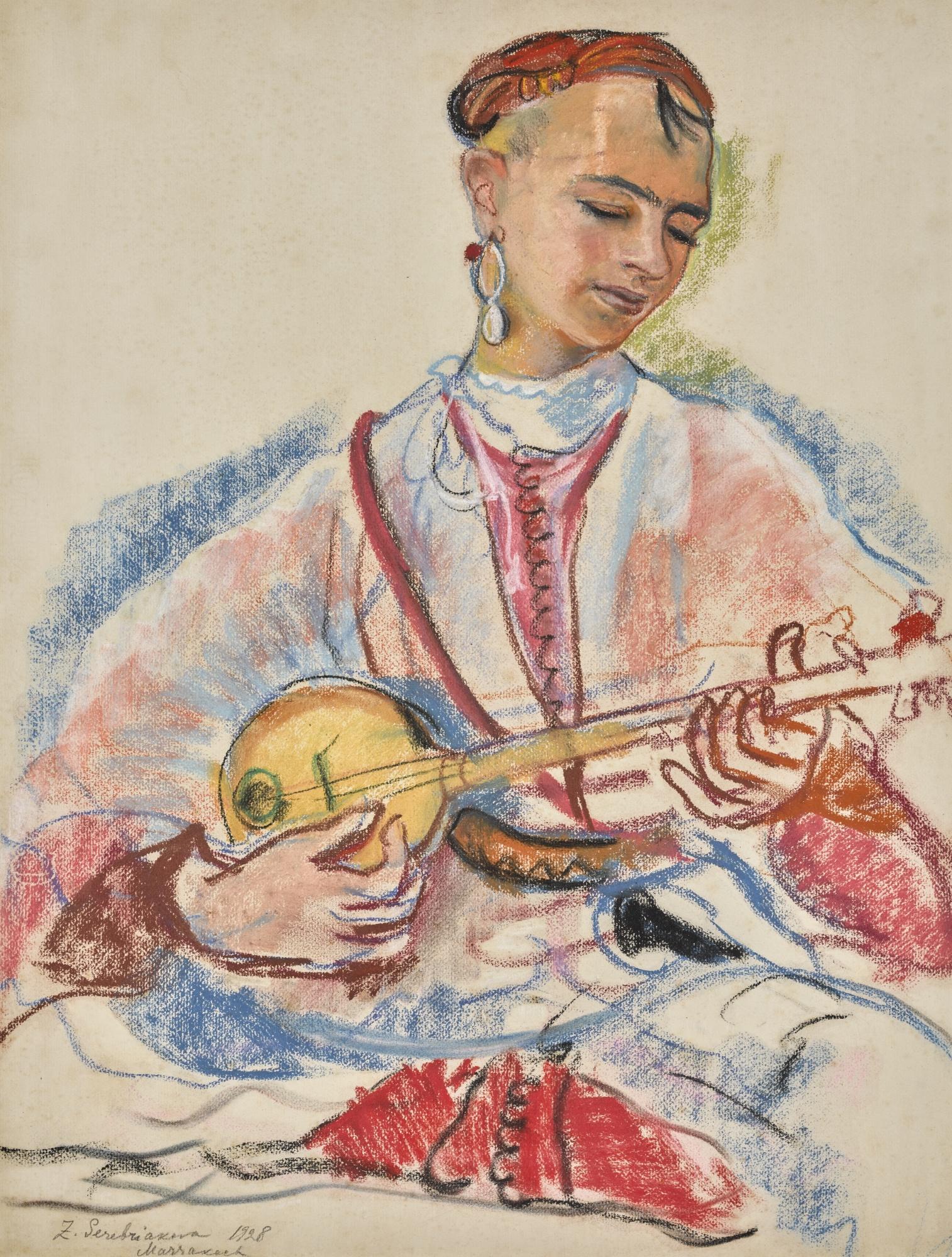 Zinaida Evgenievna Serebriakova - Young Morrocan Playing The Rubab