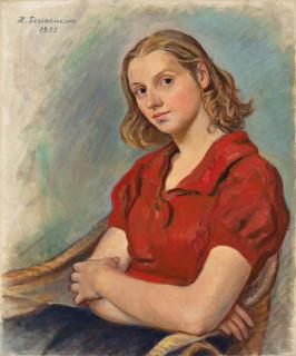 Zinaida Serebriakova - Portrait of Katya in a red blouse