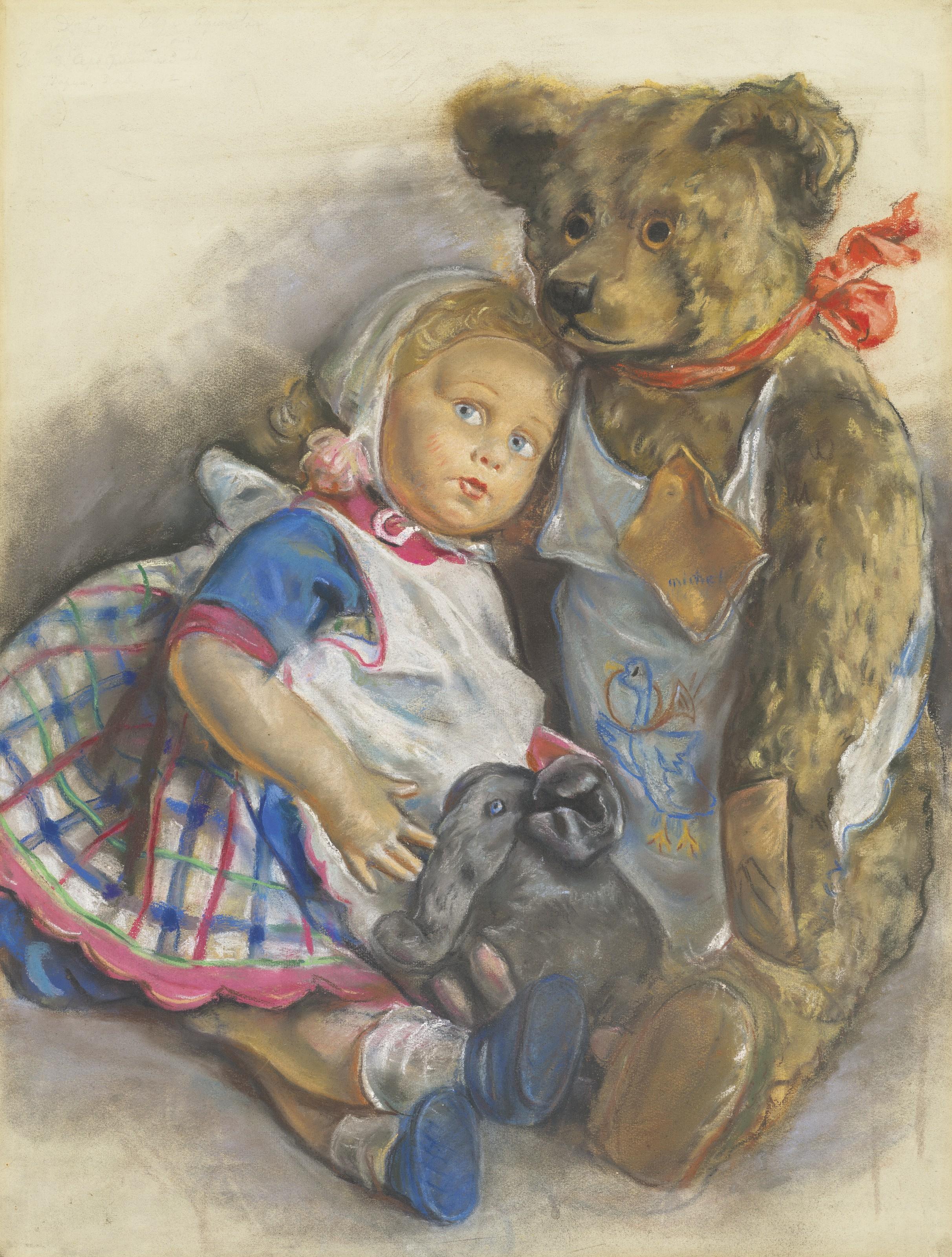 Zinaida Serebriakova - The Popoffs\' Toy Elephant, Catherine The Doll And Michel The Teddy Bear